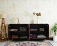 Horniman Circle Solid Wood Large Four Door Sideboard Cabinet Furniselan Grey Finish 