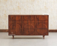 Horniman Circle Solid Wood Three Door Sideboard Cabinet Furniselan Brown Finish