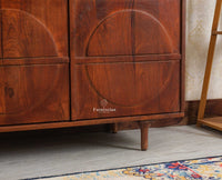 Horniman Circle Solid Wood Three Door Sideboard Cabinet Furniselan Brown Finish