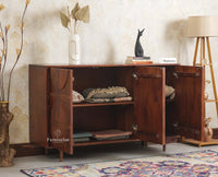 Horniman Circle Solid Wood Three Door Sideboard Cabinet Furniselan Brown Finish