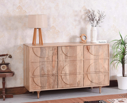 Horniman Circle Solid Wood Three Door Sideboard Cabinet- Furniselan- Natural Finish