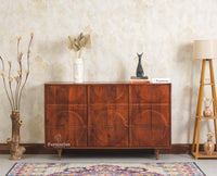 Horniman Circle Solid Wood Three Door Sideboard Cabinet Furniselan Brown Finish