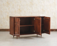 Horniman Circle Solid Wood Three Door Sideboard Cabinet Furniselan Brown Finish