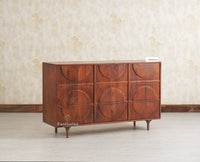 Horniman Circle Solid Wood Three Door Sideboard Cabinet Furniselan Brown Finish