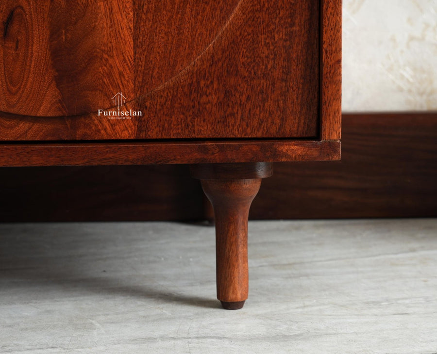 Horniman Circle Wooden One Door Bedside Table Nightstand Brown Finish