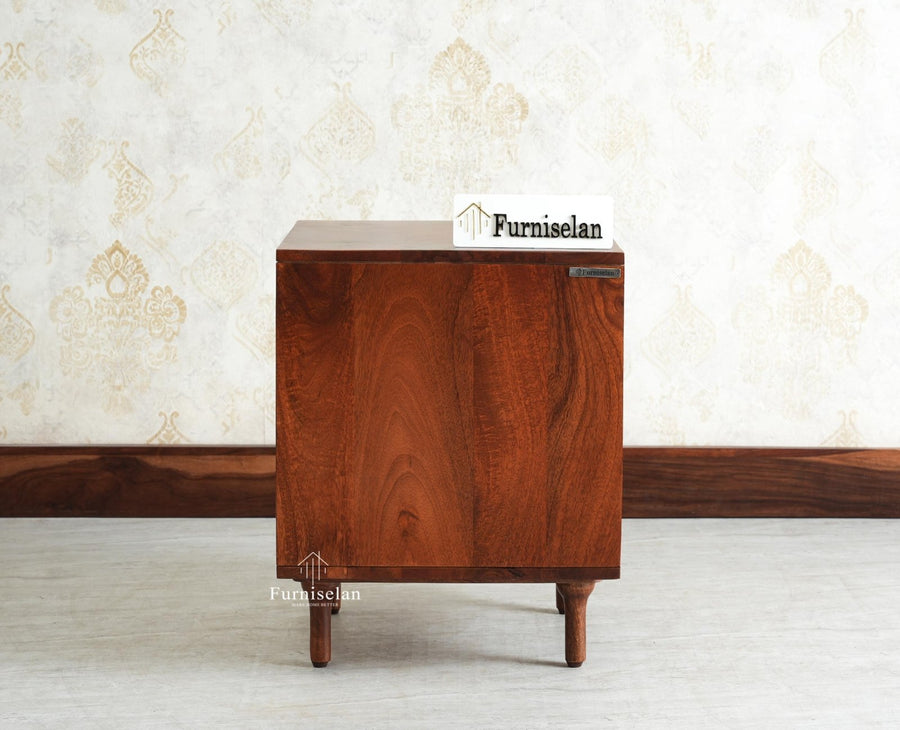 Horniman Circle Wooden One Door Bedside Table Nightstand Brown Finish