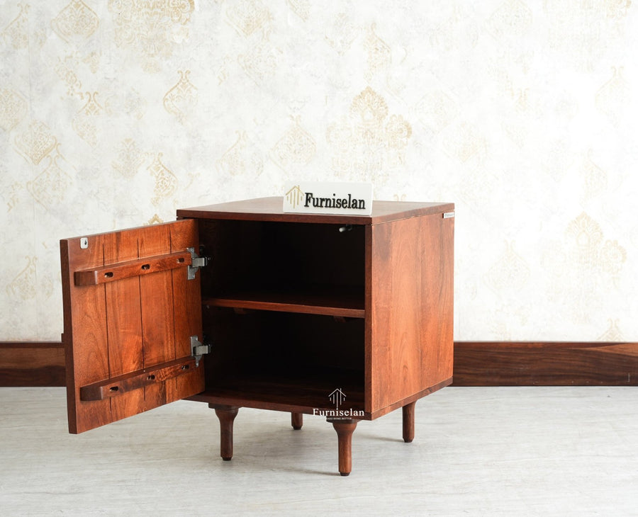 Horniman Circle Wooden One Door Bedside Table Nightstand Brown Finish