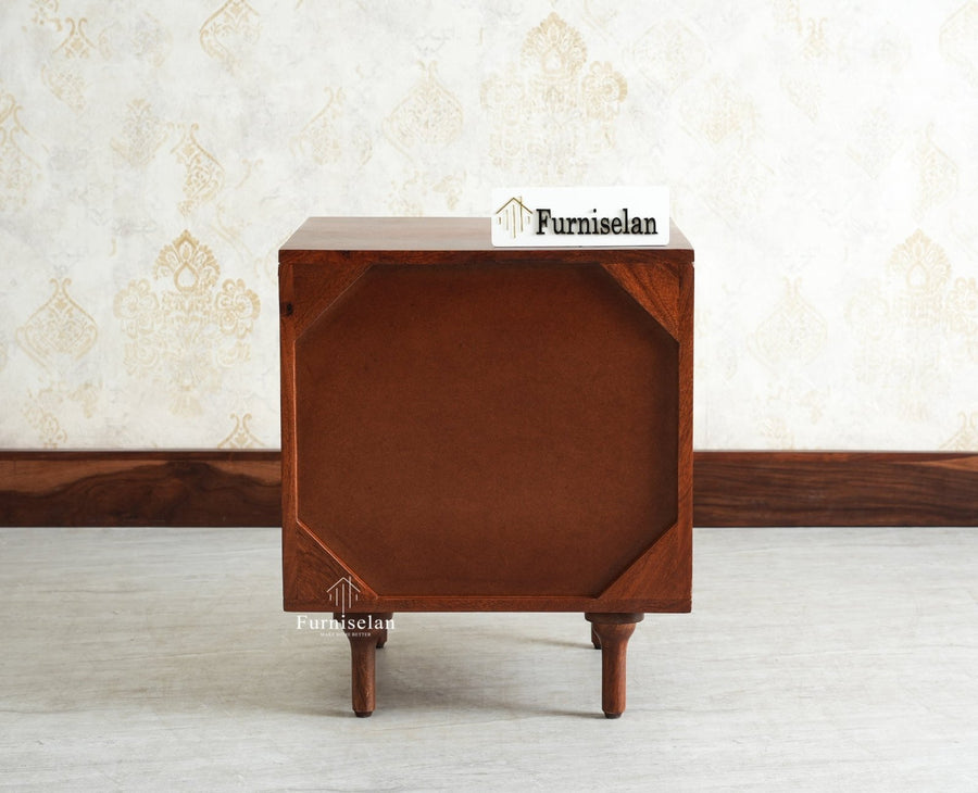 Horniman Circle Wooden One Door Bedside Table Nightstand Brown Finish