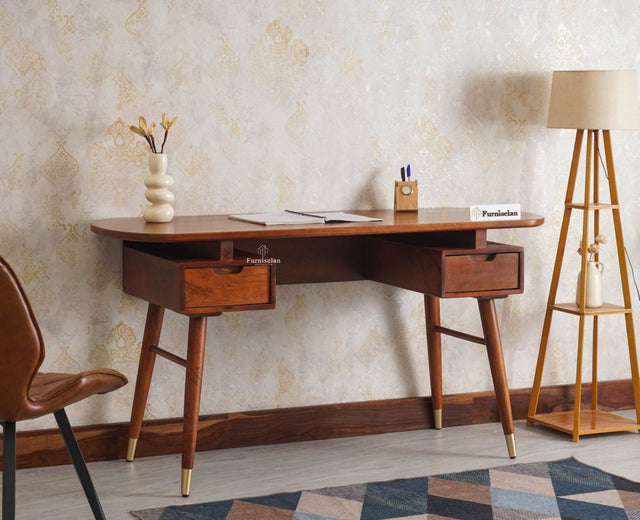 Hosur Solid Mango Wood Two Drawer Study Table Furniselan Brown-Finish