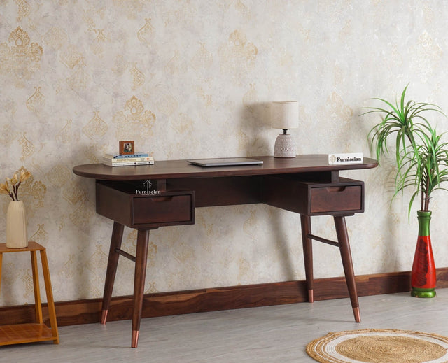 Hosur Solid Mango Wood Two Drawer Study Table - Console Table - Furniselan - Grey-Finish