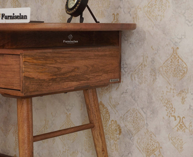Hosur Solid Mango Wood Two Drawer Study Table - Console Table - Furniselan Natural-Oak-Finish