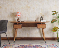 Hosur Solid Mango Wood Two Drawer Study Table - Console Table - Furniselan Natural-Oak-Finish