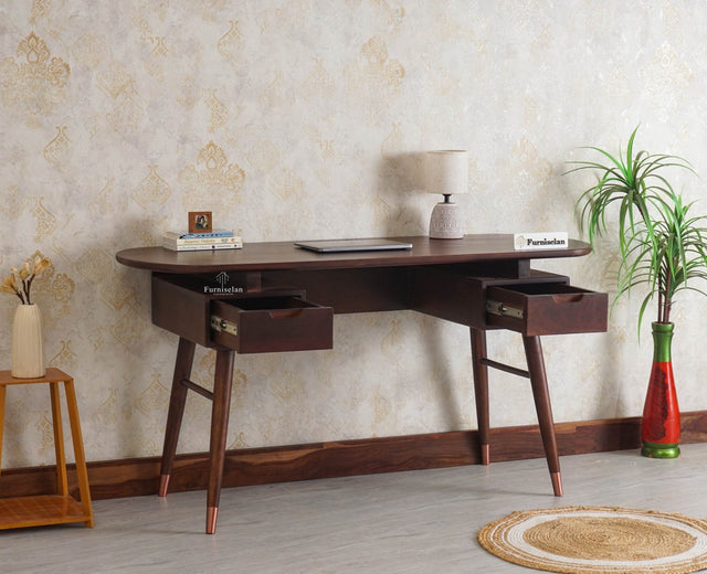 Hosur Solid Mango Wood Two Drawer Study Table - Console Table - Furniselan - Grey-Finish
