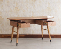 Hosur Solid Mango Wood Two Drawer Study Table With Chair - Study Table - Furniselan - Natural-Oak-Finish