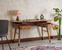 Hosur Solid Mango Wood Two Drawer Study Table With Chair - Study Table - Furniselan - Natural-Oak-Finish