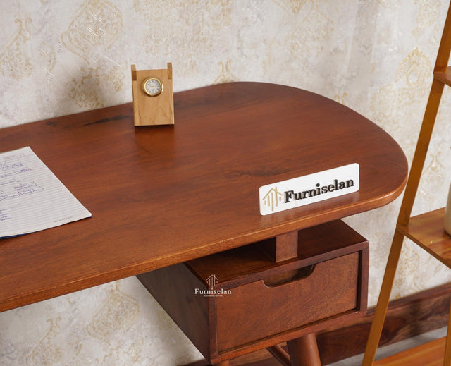 Hosur Solid Mango Wood Two Drawer Study Table With Chair - Study Table - Furniselan - Brown-Finish