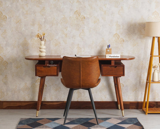 Hosur Solid Mango Wood Two Drawer Study Table With Chair - Study Table - Furniselan - Brown-Finish