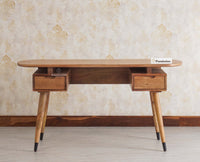 Hosur Solid Mango Wood Two Drawer Study Table With Chair - Study Table - Furniselan - Natural-Oak-Finish