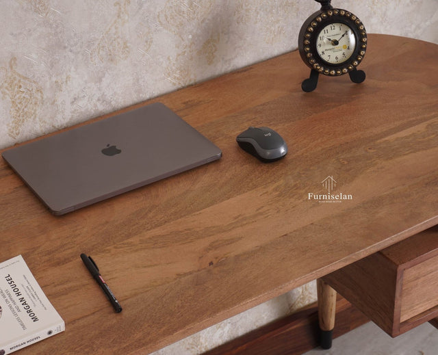 Hosur Solid Mango Wood Two Drawer Study Table With Chair - Study Table - Furniselan - Natural-Oak-Finish