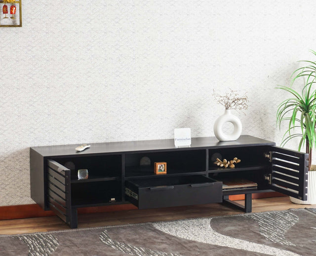 Indus Solid Wood Tv Cabinet - Tv Cabinet - Furniselan - Black-Finish