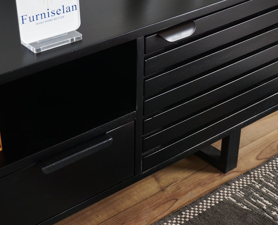 Indus Solid Wood Tv Cabinet - Tv Cabinet - Furniselan - Black-Finish