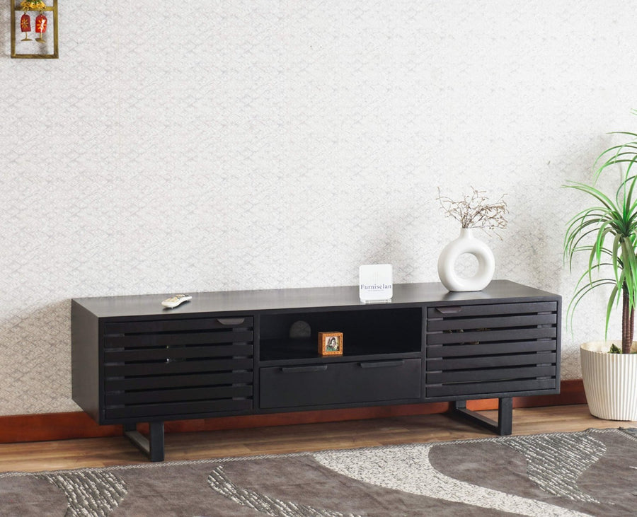Indus Solid Wood Tv Cabinet - Tv Cabinet - Furniselan - Black-Finish
