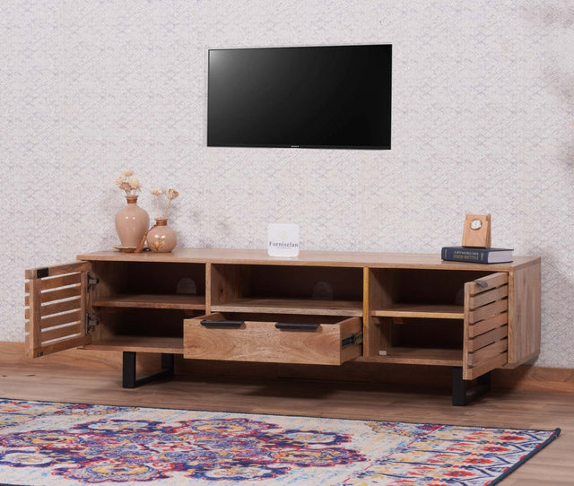 Indus Solid Wood Tv Cabinet - Tv Cabinet - Furniselan -Natural-Finish