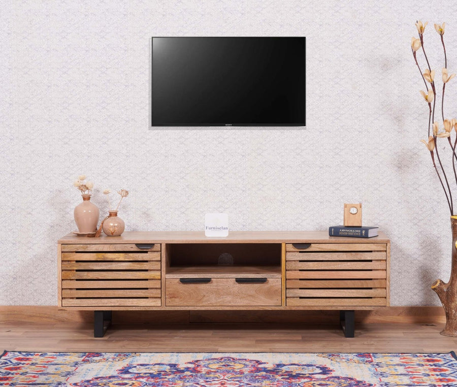 Indus Solid Wood Tv Cabinet - Tv Cabinet - Furniselan -Natural-Finish