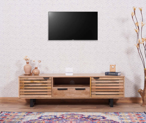 Indus Solid Wood Tv Cabinet - Tv Cabinet - Furniselan -Natural-Finish