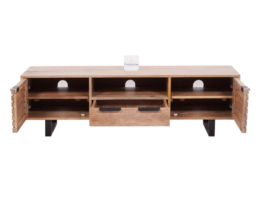 Indus Solid Wood Tv Cabinet - Tv Cabinet - Furniselan -Natural-Finish