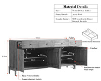 Italy Large Wooden Sideboard cabinet- 4 Doors and Drawers Furniselan Natural Finish