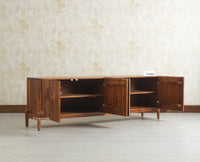 Italy Prime Solid Wood Four Door TV Cabinet Unit Furniselan Brown Finish