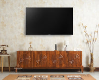 Italy Prime Solid Wood Four Door TV Cabinet Unit Furniselan Brown Finish