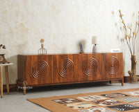 Italy Prime Solid Wood Four Door TV Cabinet Unit Furniselan Brown Finish