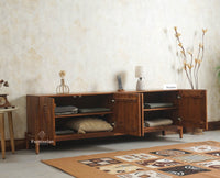 Italy Prime Solid Wood Four Door TV Cabinet Unit Furniselan Brown Finish