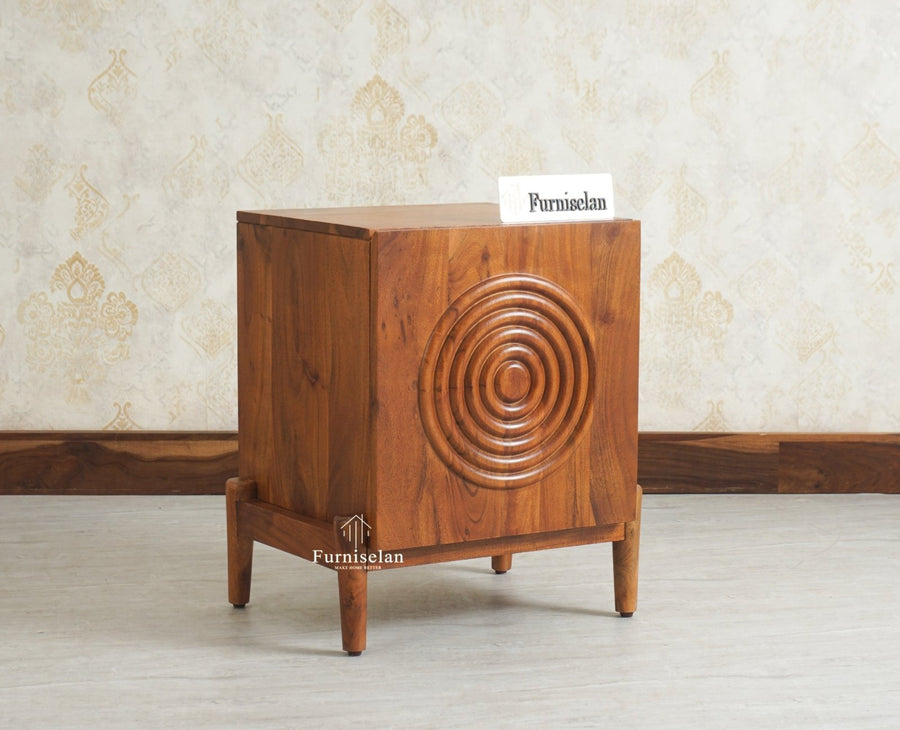 Italy Wooden One Door Nightstand Bedside Table Furniselan Brown Finish