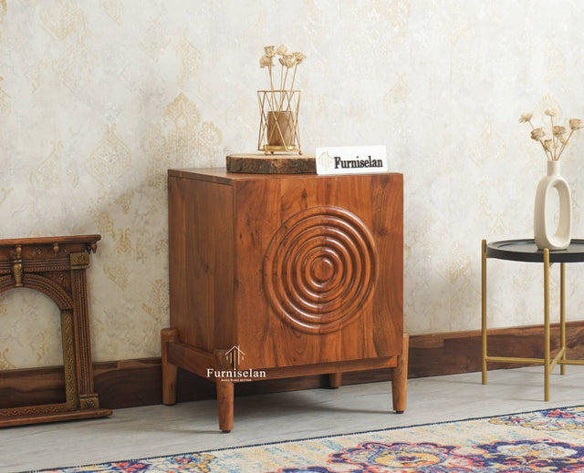Italy Wooden One Door Nightstand Bedside Table Furniselan Brown Finish