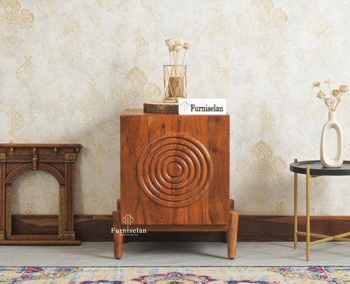 Italy Wooden One Door Nightstand Bedside Table Furniselan Brown Finish