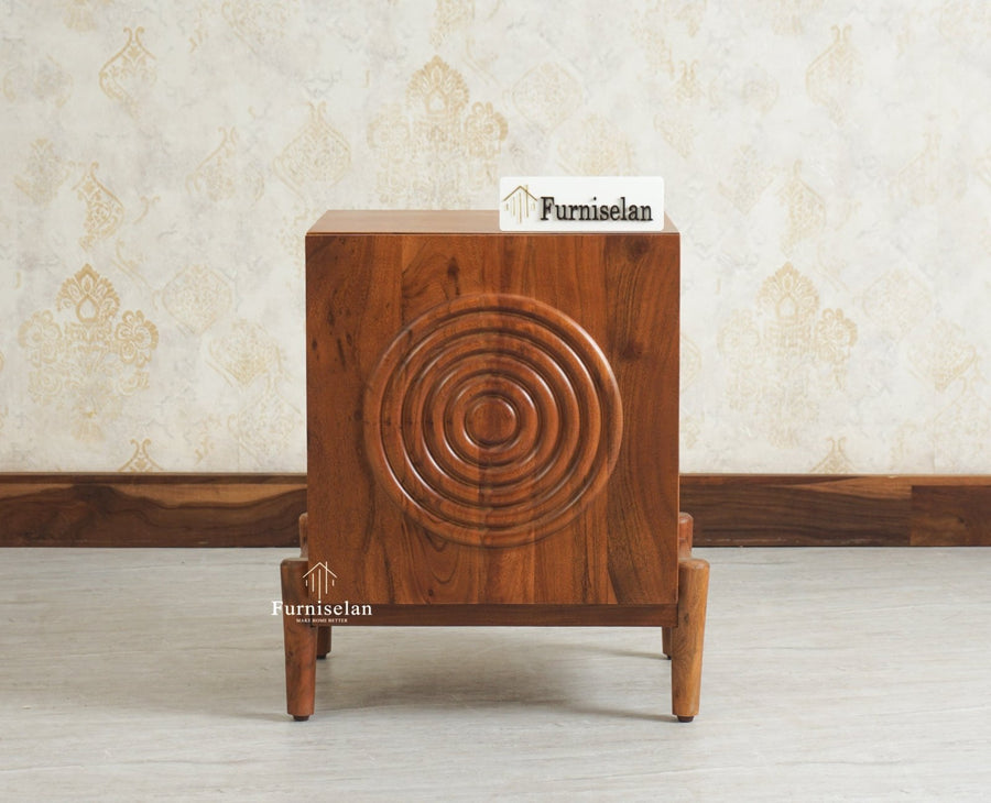 Italy Wooden One Door Nightstand Bedside Table Furniselan Brown Finish