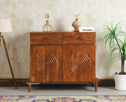 Italy Wooden Sideboard cabinet- 2 Doors and Drawers Furniselan Brown Finish