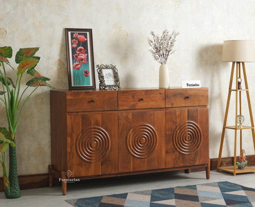 Italy Wooden Sideboard cabinet- 3 Doors and Drawers Furniselan Brown Finish