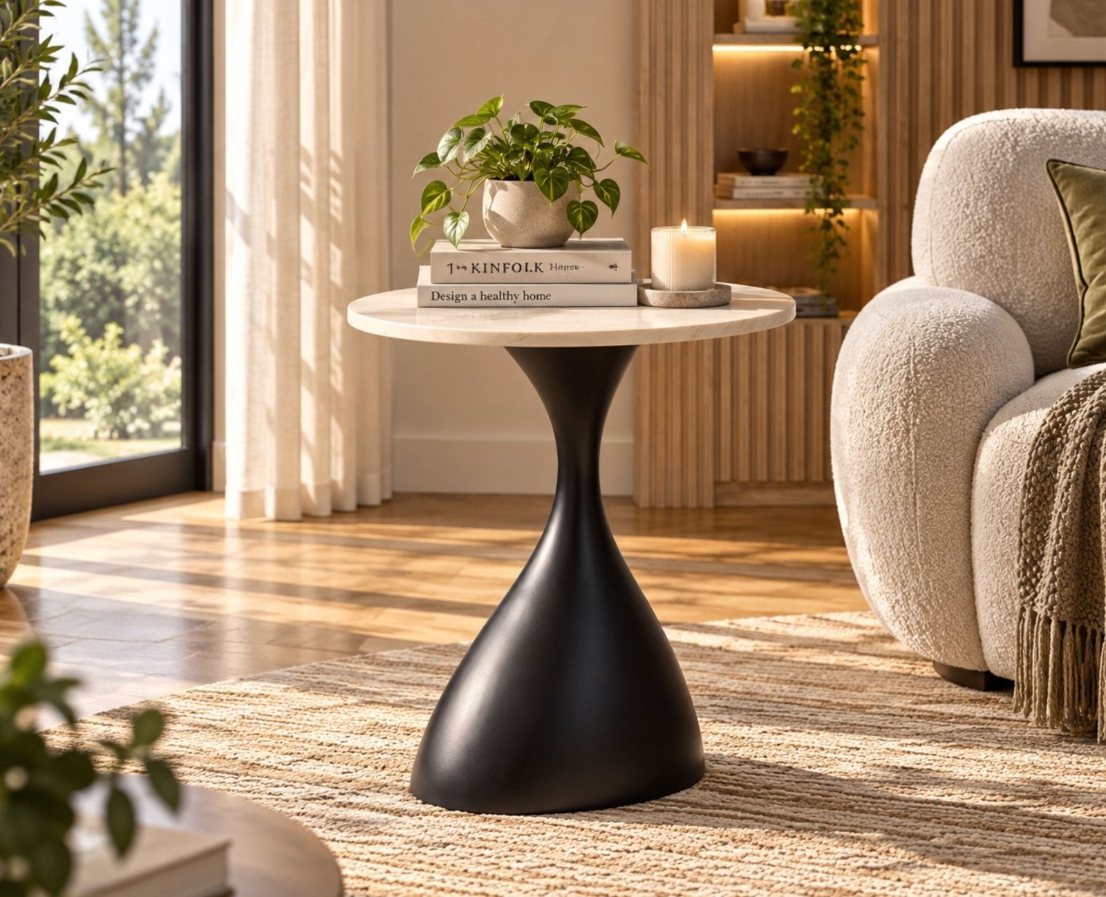 Ivy Aluminum Side Table with Marble - Ivory Marble