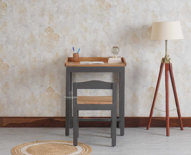 Kiddi Wooden Study Laptop Table with Chair for kids - Study Table - Furniselan - Slate Grey