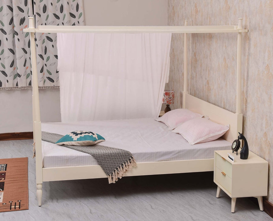 Kolhapur Solid Wood Poster King Size Bed Furniselan Frosty White
