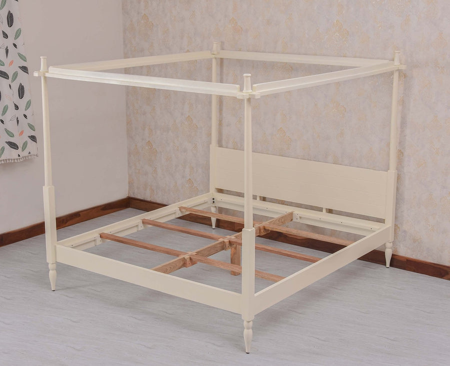 Kolhapur Solid Wood Poster King Size Bed Furniselan Frosty White