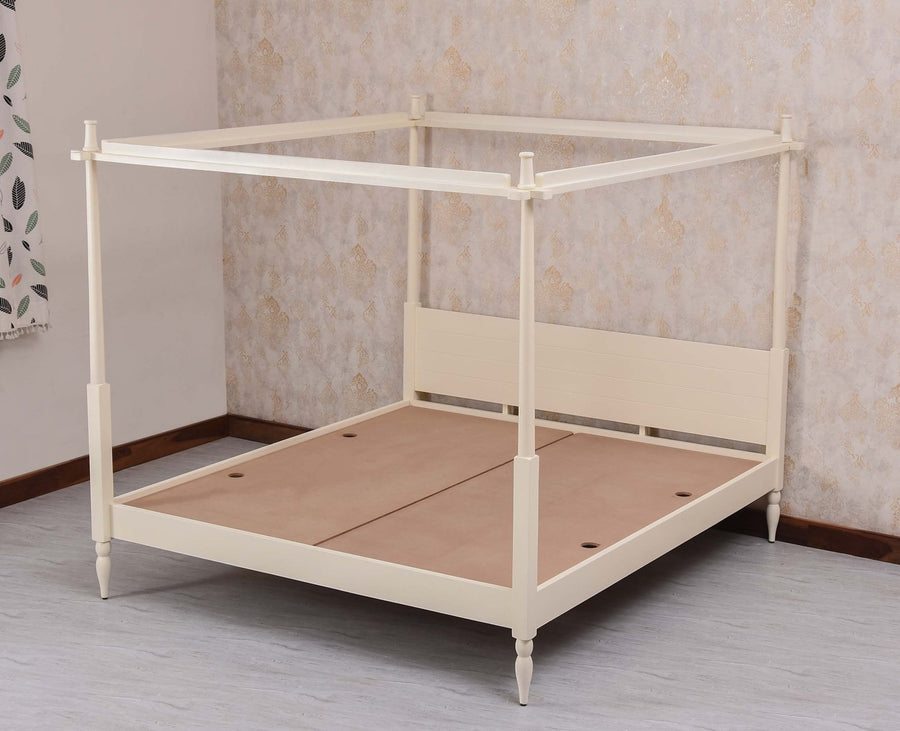 Kolhapur Solid Wood Poster King Size Bed Furniselan Frosty White