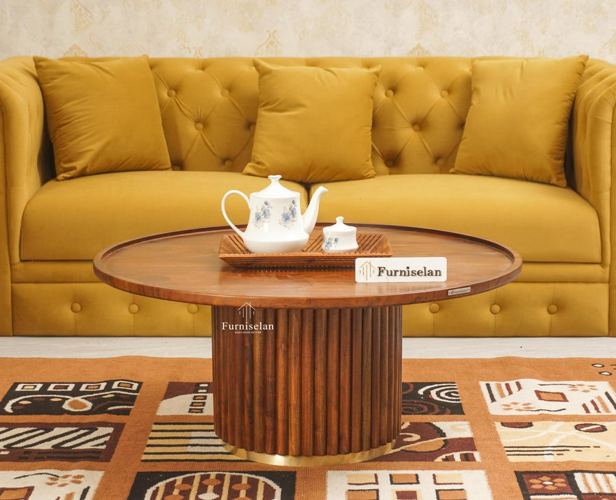 Koramangala Solid Wood Round Coffee Table - Coffee Table - Furniselan - Teak - Finish