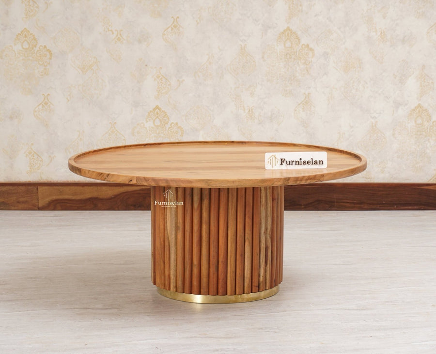 Koramangala Solid Wood Round Coffee Table - Coffee Table - Furniselan - Natural - Finish