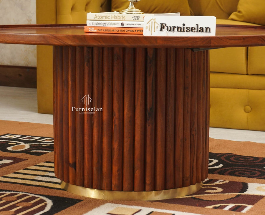 Koramangala Solid Wood Round Coffee Table - Coffee Table - Furniselan - Maple - Finish

