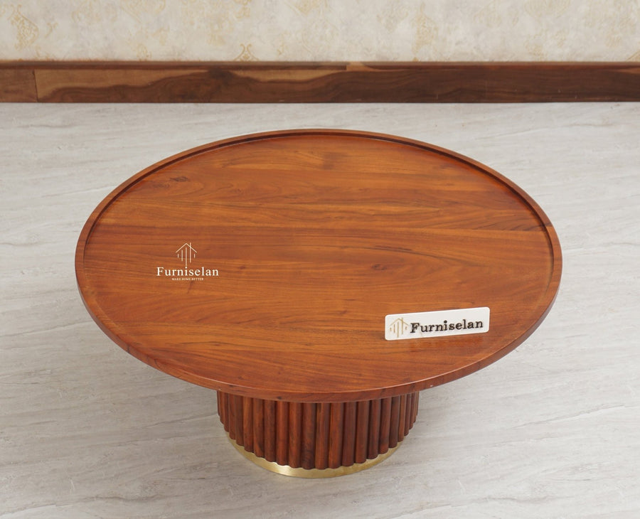 Koramangala Solid Wood Round Coffee Table - Coffee Table - Furniselan - Maple - Finish
